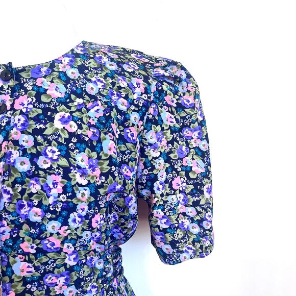 Vintage Prairie Midi Shirt Dress Size 12 Purple Floral Hippie Modest Cottagecore - Picture 9 of 12